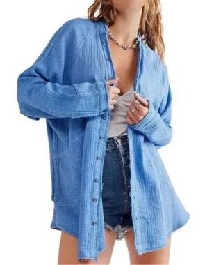 Free People Summer Daydream Blue Button-Up Shirt Size XS